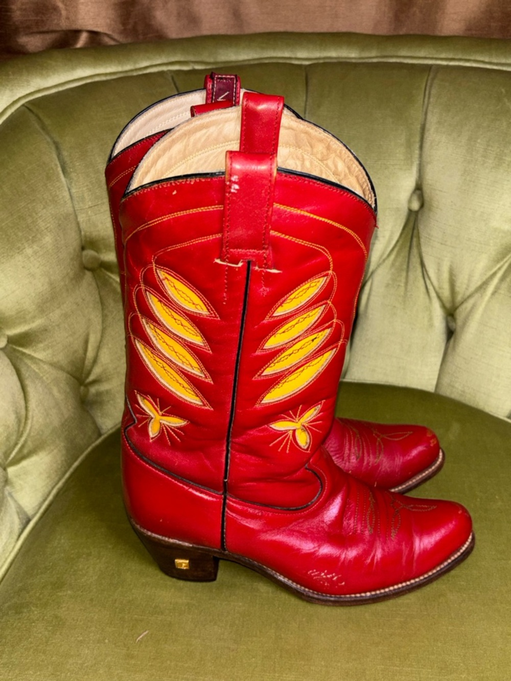 Vtg 80s Women's SASSON Jeans Red Yellow Cowboy Cowgirl High Heel 7.5 B Boots - Picture 11 of 11